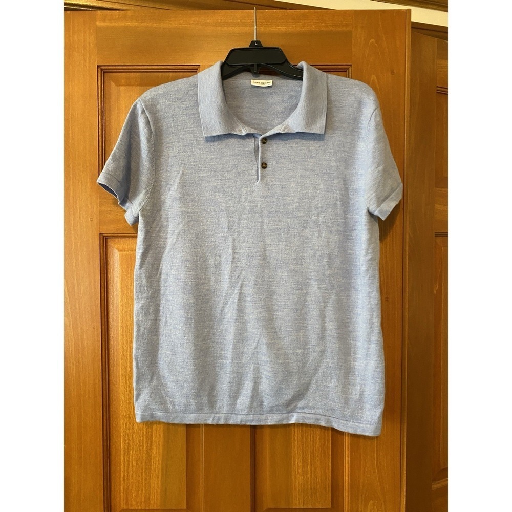 John Henric Old Money 100% Merino Wool Polo Blue Preppy Large READ Classy